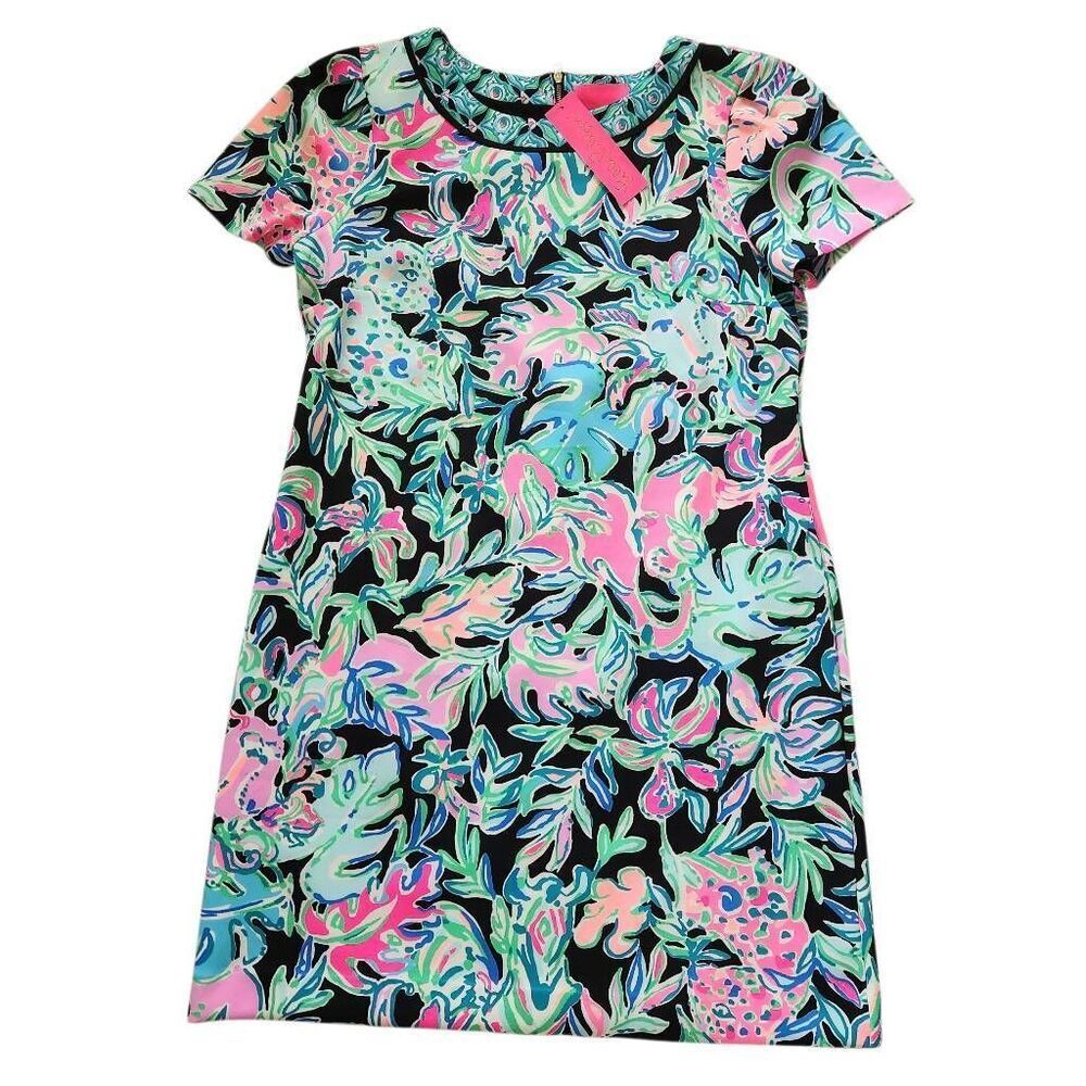 Lilly Pulitzer Shift Dress XL Onyx Let's Get Wild Tamaya Short Sleeve Floral Cru